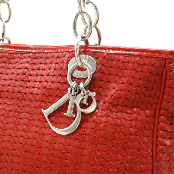 CHRISTIAN DIOR Red Leather Intrecciato Shoulder Bag - Picture 9 of 9
